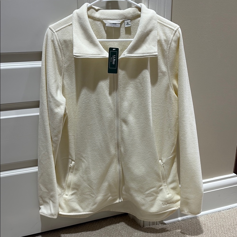 Cream Teddy Jacket with Stand-Up Collar and Relaxed Fit